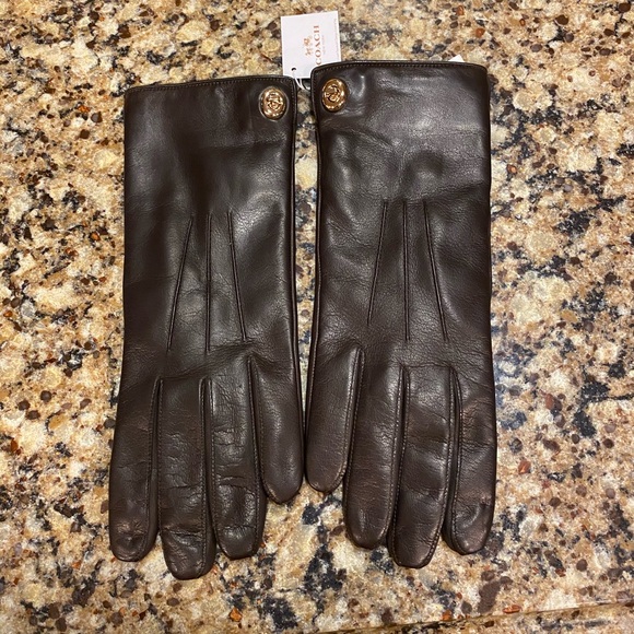 Coach Brown Leather Cashmere Lined Gloves. - Picture 1 of 8